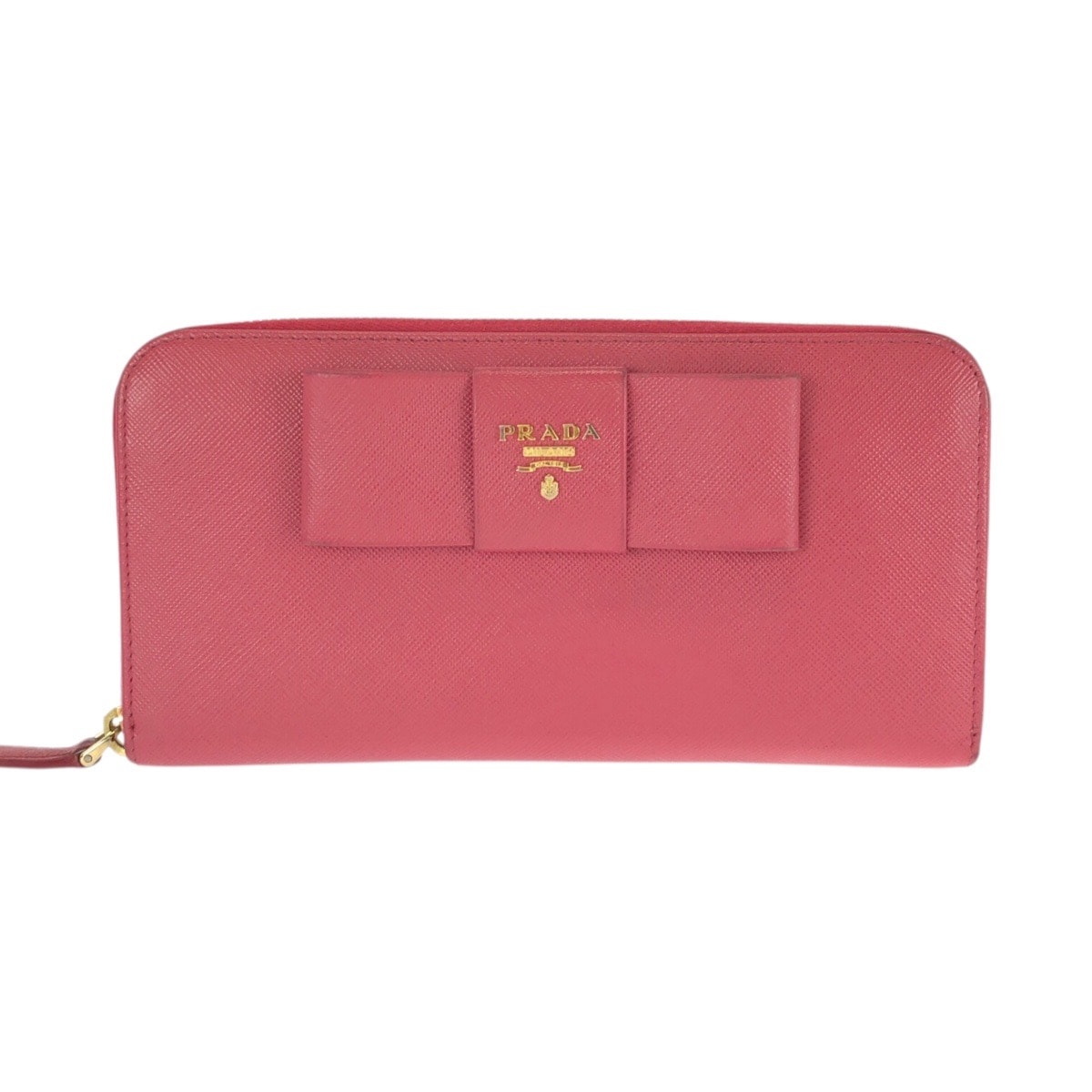 PRADA プラダ サフィアーノ フィオッコ ピンク ゴールド金具 レザー 長財布 ラウンドファスナー 604096 【中古】