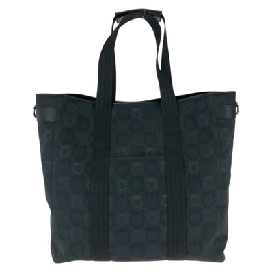 美品 Salvatore Ferragamo サルヴァトーレフェラガモ ガンチーニ ブラック 黒 キャンバス レザー/ トートバッグ 604261 【中古】