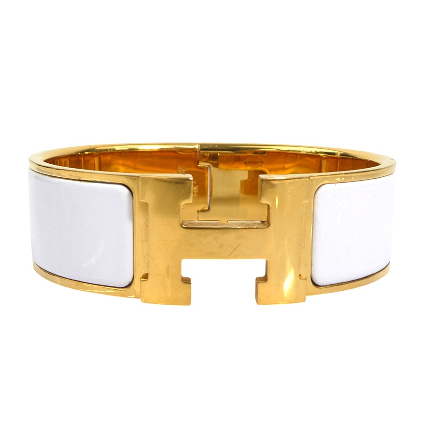 Hermes Enamel Bracelet Crick H "White"