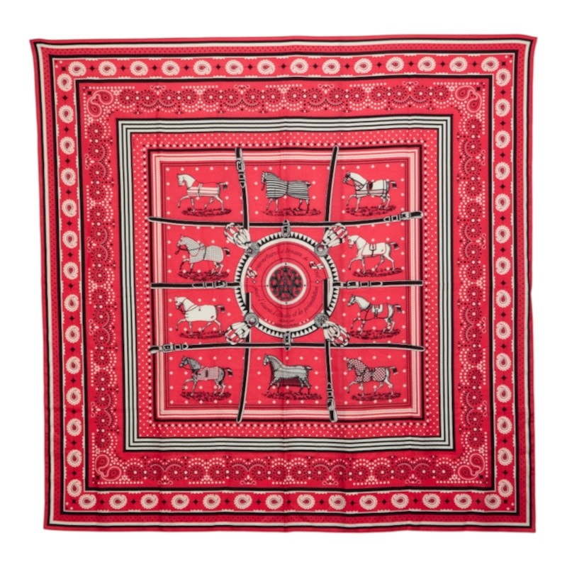 エルメス カレジェアン カレ140 COUVERTURES ET TENUES DE JOUR BANDANA 馬着 ショール 大判スカーフ ピンク カシミヤ シルク レディース HERMES 中古