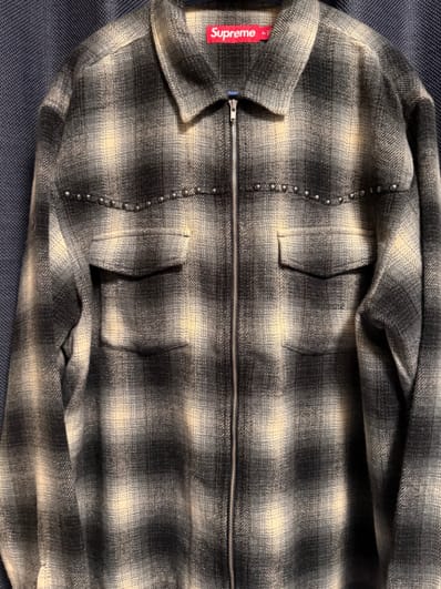 Supreme Studded Shadow Plaid Zip Up Shirt "Black"