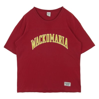 WACKO MARIA ワコマリア フロント ロゴ プリント フットボール 半袖 Tシャツ コットン 日本製 レッド系 M【中古】