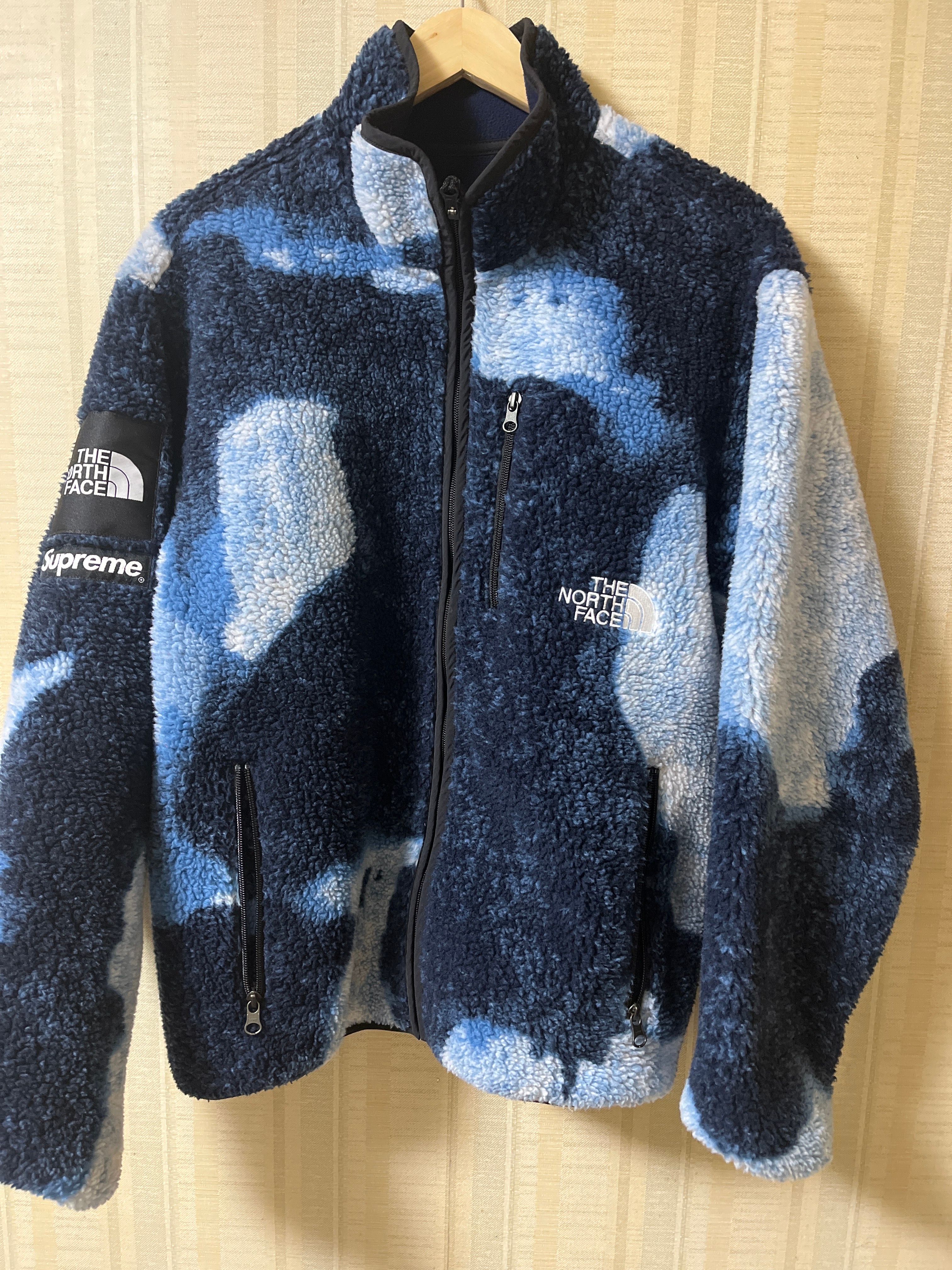 Supreme x The North Face Bleached Denim Print Fleece Jacket "Indigo"