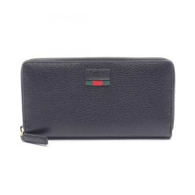グッチ GUCCI シェリーライン ラウンド長財布 財布 レザー メンズ レディース ブラック系 435298 【中古】