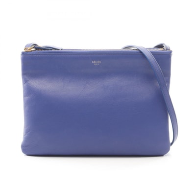 セリーヌ CELINE TRIO LARGE トリオ ラージ ショルダーバッグ バッグ レザー レディース ブルー系 171453 【中古】