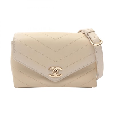 シャネル CHANEL シェブロン Vステッチ ミニ ショルダーバッグ バッグ ラムスキン(羊革) レディース アイボリー系 【中古】