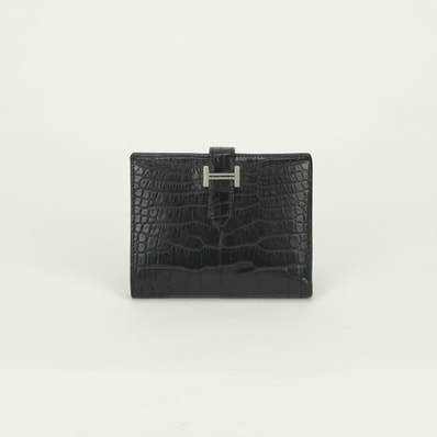 エルメス HERMES べアンコンパクト べアン コンパクト 財布 二つ折り財布 ミニ財布 ミニウォレット アリゲーターマット ノワール Noir ブラック Black 黒 シルバー金具 エキゾチック