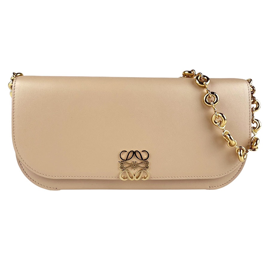 ロエベ LOEWE ショルダーバッグ ゴヤ レザー/メタル ベージュ/ゴールド レディース【中古】 z7891