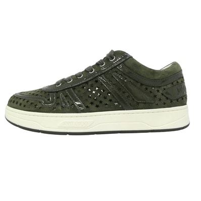 JIMMY CHOO ジミーチュウ HAWAII/M ハワイ スター パンチング スエード スニーカー モスグリーン系 39【極上美品】【中古】