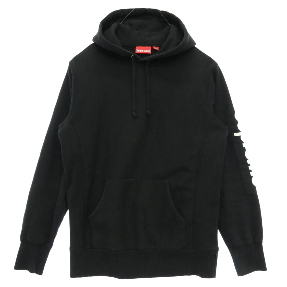 Supreme シュプリーム 17SS Sleeve Patch Hooded Sweatshirt スリーブ パッチ ロゴ プルオーバー スウェット パーカー ブラック系 M【中古】
