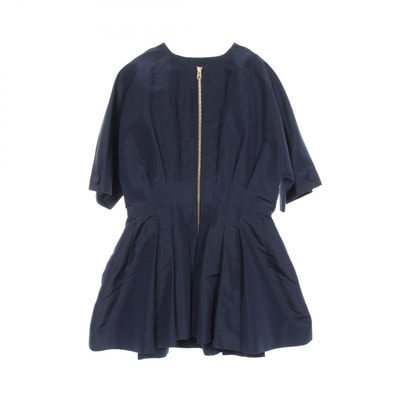 ディオール Dior フロントジップ チュニック ブラウス 衣料品 トップス シルク レディース ネイビー系 【中古】