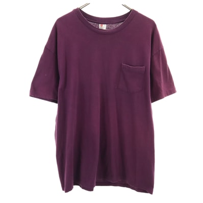 Hanes ヘインズ 90s オールド 半袖 Tシャツ XL パープル シングルステッチ ポケT 無地