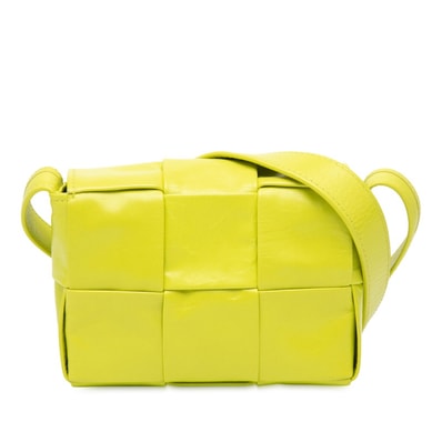 ボッテガヴェネタ マキシイントレチャート カセット ショルダーバッグ ライトグリーン レザー レディース BOTTEGAVENETA 【中古】