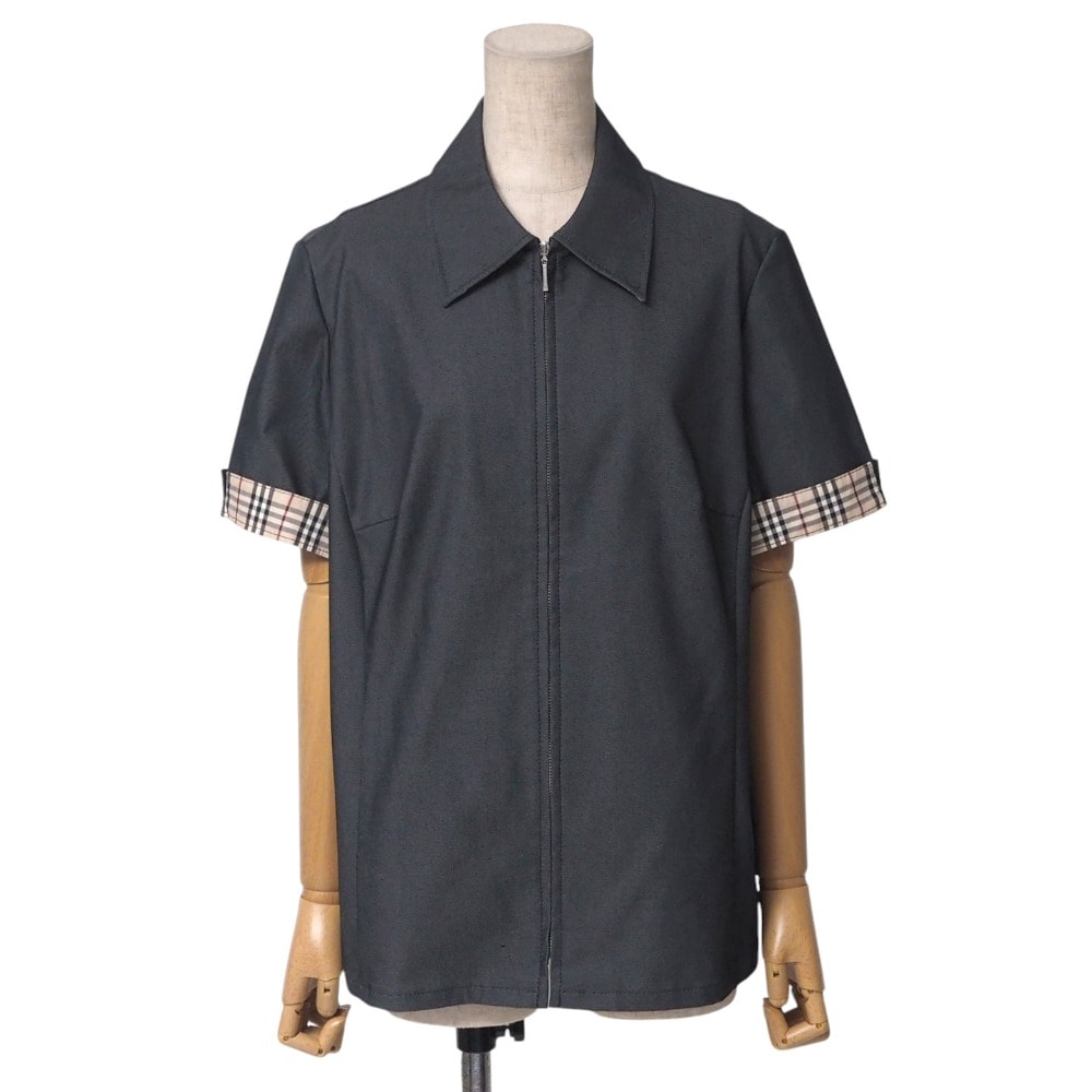■美品■BURBERRY バーバリー ヴィンテージ 半袖シャツ サイズ15 チェック ジップアップ シャツ ブラウス ブランド古着【中古】20250620/RA4945