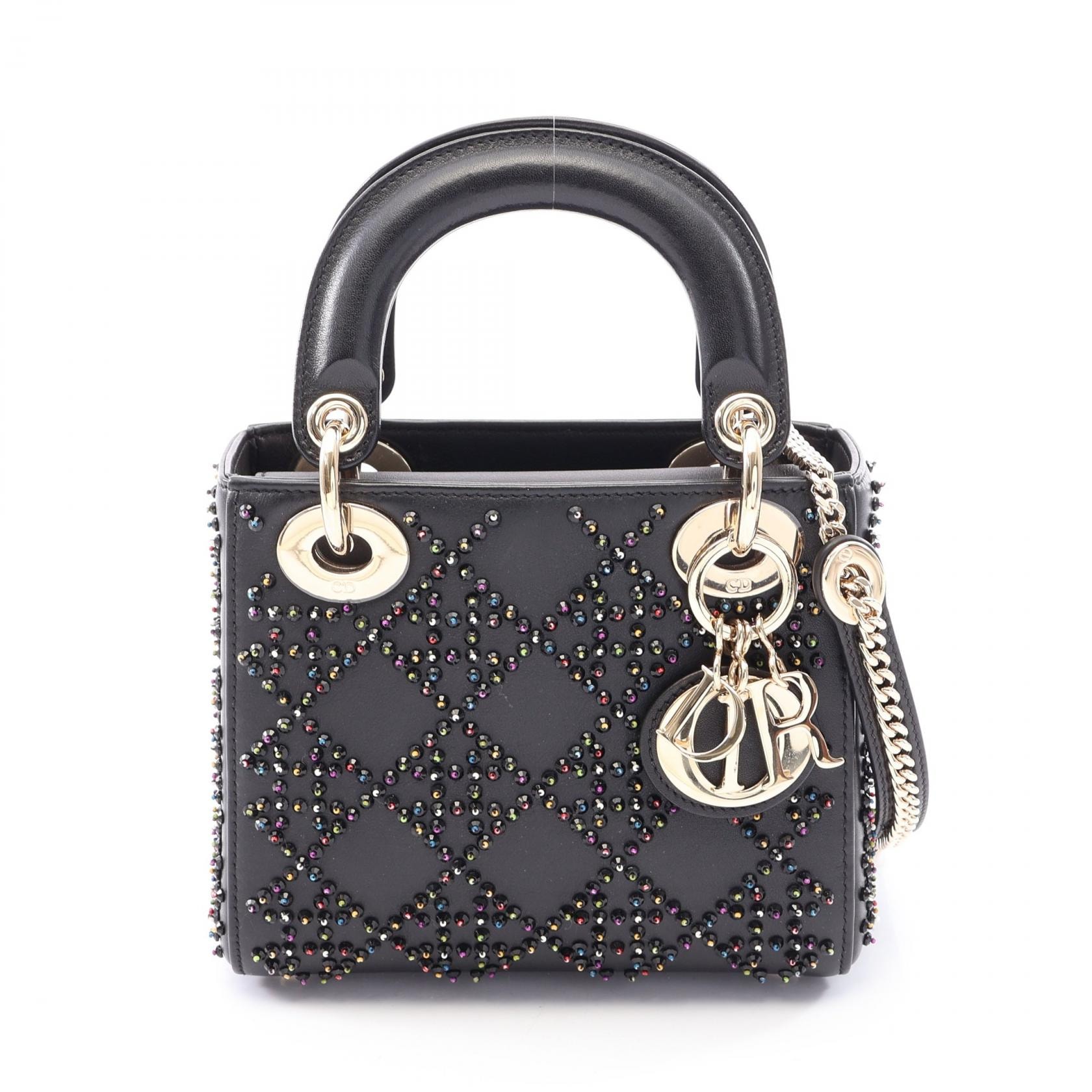 ディオール Dior レディディオール ミニ ビーズ 2WAY ハンドバッグ バッグ レザー レディース ブラック系 / マルチカラー 【中古】