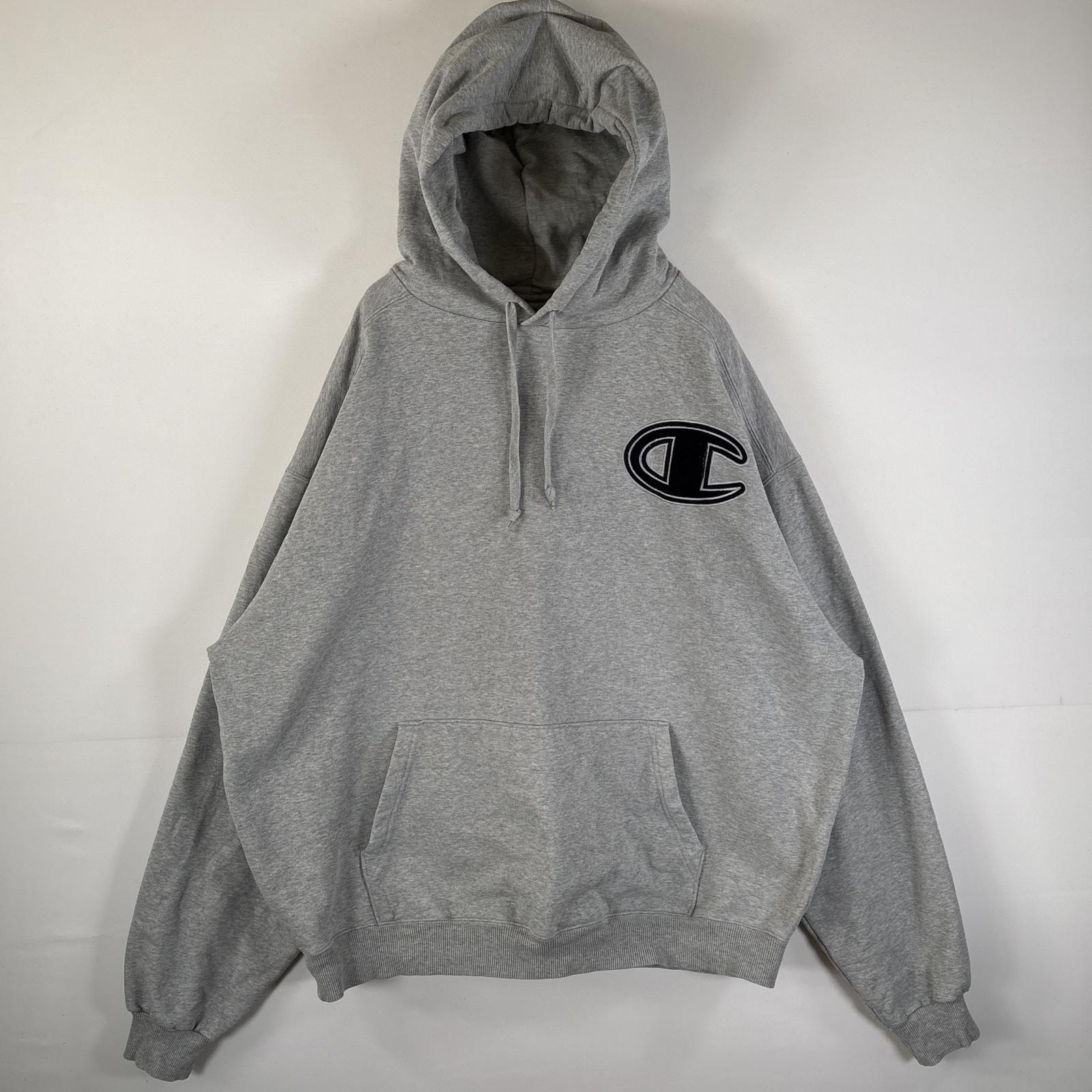 古着 チャンピオン Champion パーカー 大きいサイズ ワンポイントロゴワッペン ビッグロゴ プルオーバーパーカー  グレー メンズ