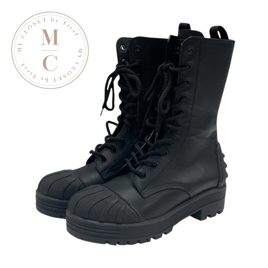 クリスチャンディオール CHRISTIAN DIOR ブーツ ショートブーツ 靴 シューズ レザー ラバー ブラック 黒 ミドルブーツ ロゴ レースアップ