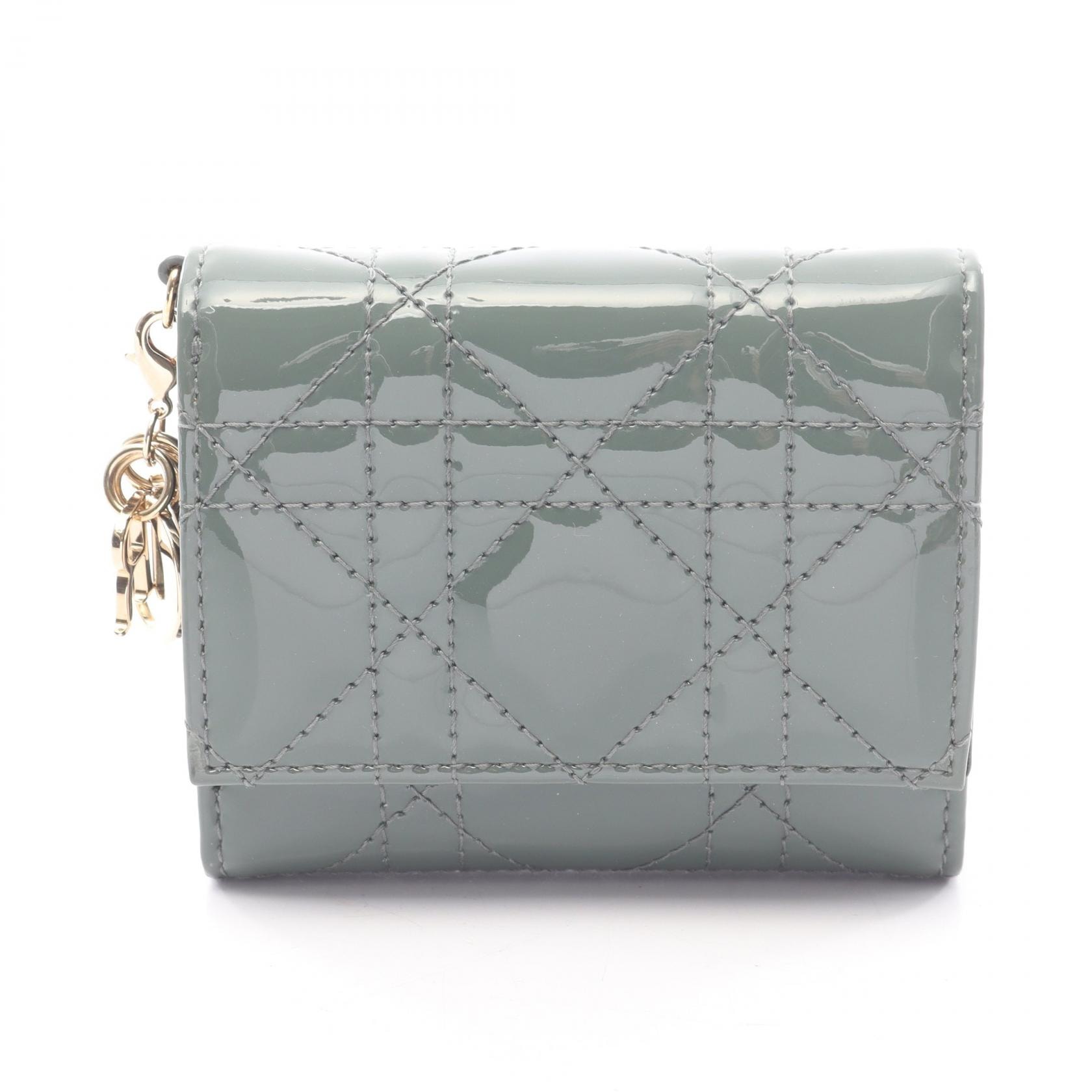 ディオール Dior レディディオール カナージュ 三つ折り財布 財布 パテントレザー レディース グリーン系 【中古】