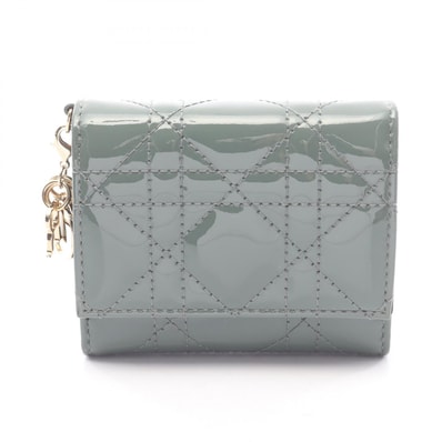 ディオール Dior レディディオール カナージュ 三つ折り財布 財布 パテントレザー レディース グリーン系 【中古】