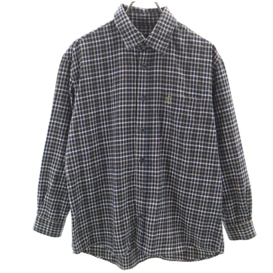 GIANNI VALENTINO ジャンニヴァレンティノ チェック柄 長袖 ネルシャツ L ネイビー