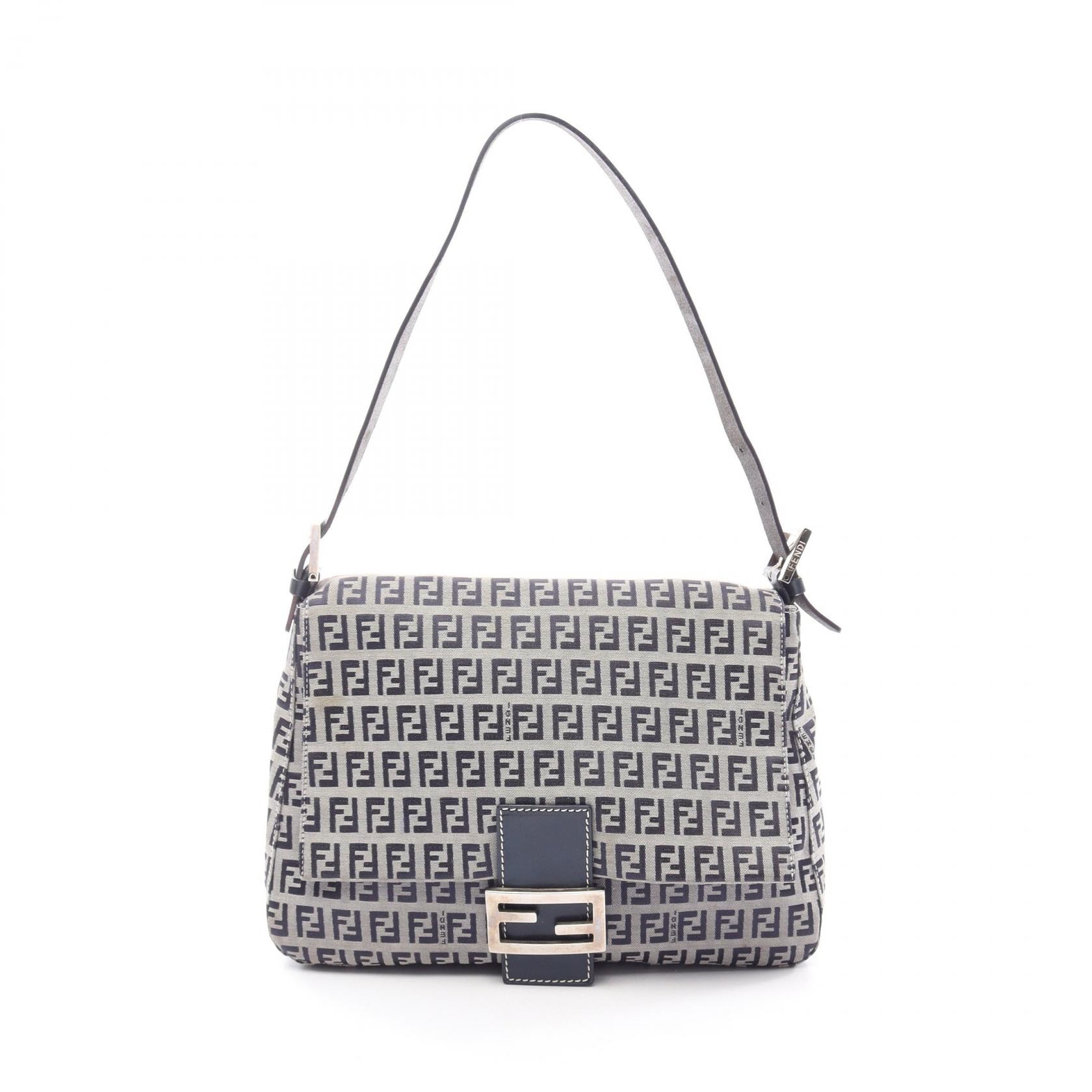 フェンディ FENDI マンマバケット ズッキーノ ショルダーバッグ バッグ キャンバス レザー レディース グレー系 / ネイビー系 2308-M426-018 【中古】