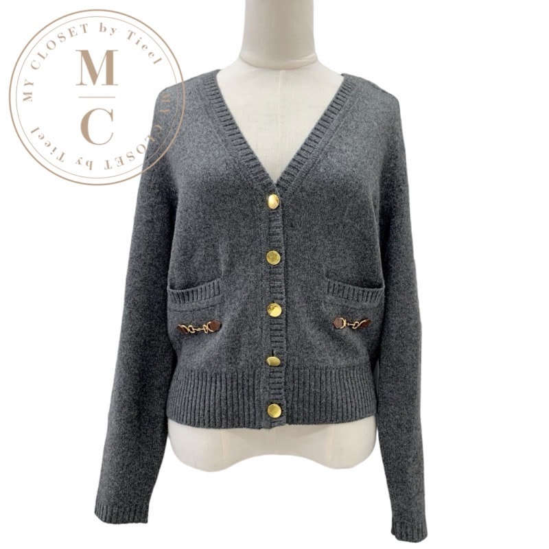 グッチ GUCCI カーディガン ホースビット付き カシミヤ グレー