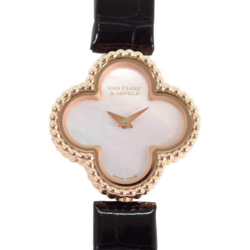 ヴァンクリーフ&アーペル Van Cleef & Arpels スウィート アルハンブラ ウォッチ VCARO8SF00 腕時計 K18ピンクゴールド レザー クオーツ レディース【中古】【Aランク】