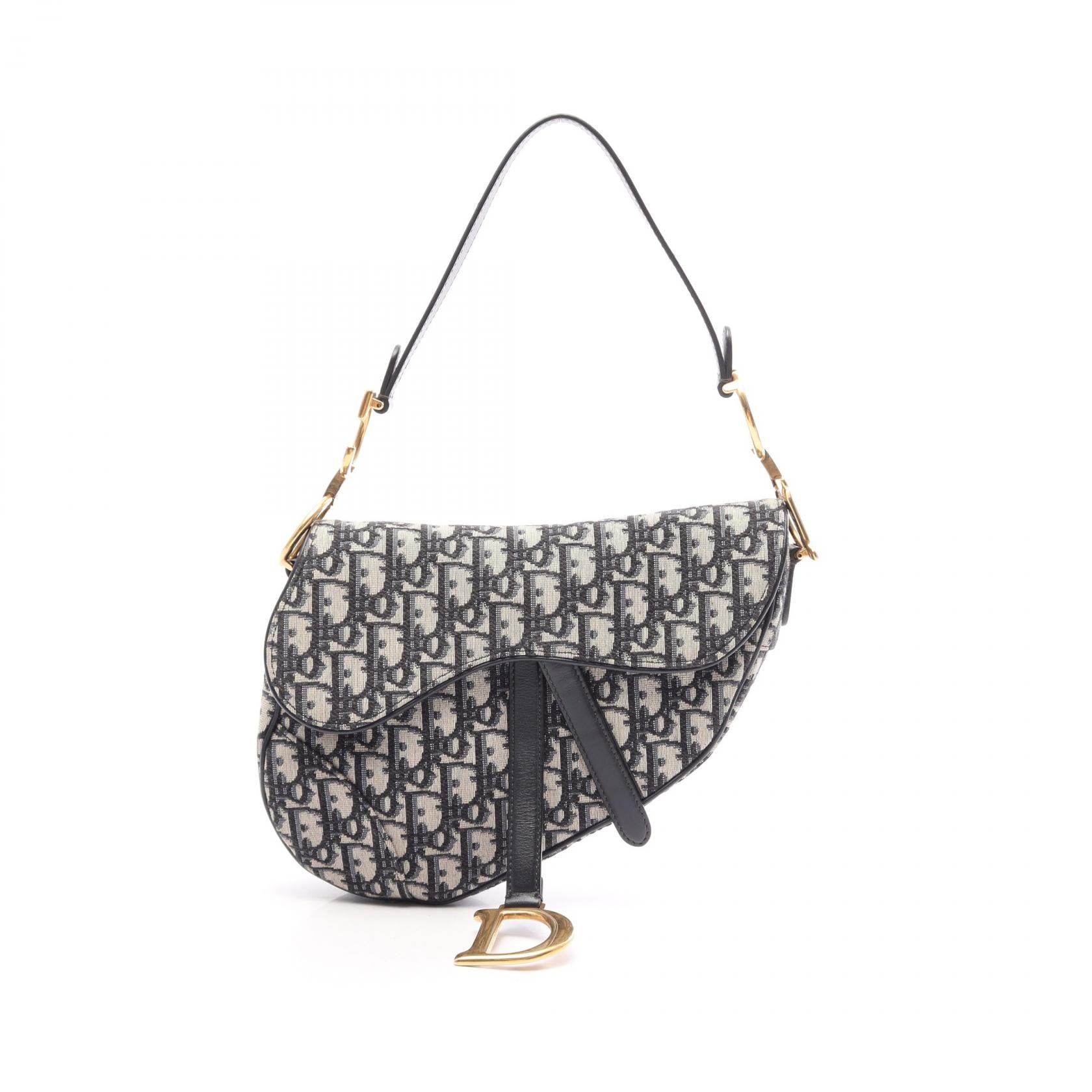 ディオール Dior サドルバッグ オブリークジャカード ハンドバッグ バッグ キャンバス レザー レディース ネイビー系 / ベージュ系 / ブラック系 M0455CTZQ 【中古】