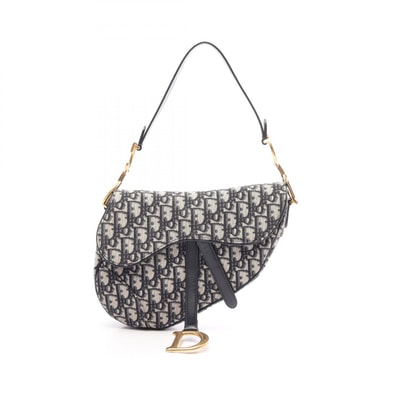 ディオール Dior サドルバッグ オブリークジャカード ハンドバッグ バッグ キャンバス レザー レディース ネイビー系 / ベージュ系 / ブラック系 M0455CTZQ 【中古】