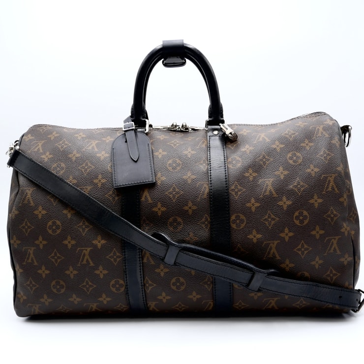 LOUIS VUITTON(ルイ・ヴィトン)キーポル・バンドリエール45 モノグラム・マカサー ボストンバッグ 旅行バッグ 2WAY ブラウン ブラック レザー シルバー金具 M56711【中古】