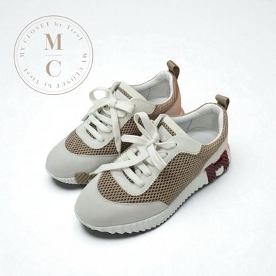 エルメス HERMES バウンシング スニーカー 靴 シューズ スエード メッシュ ベージュ ホワイト