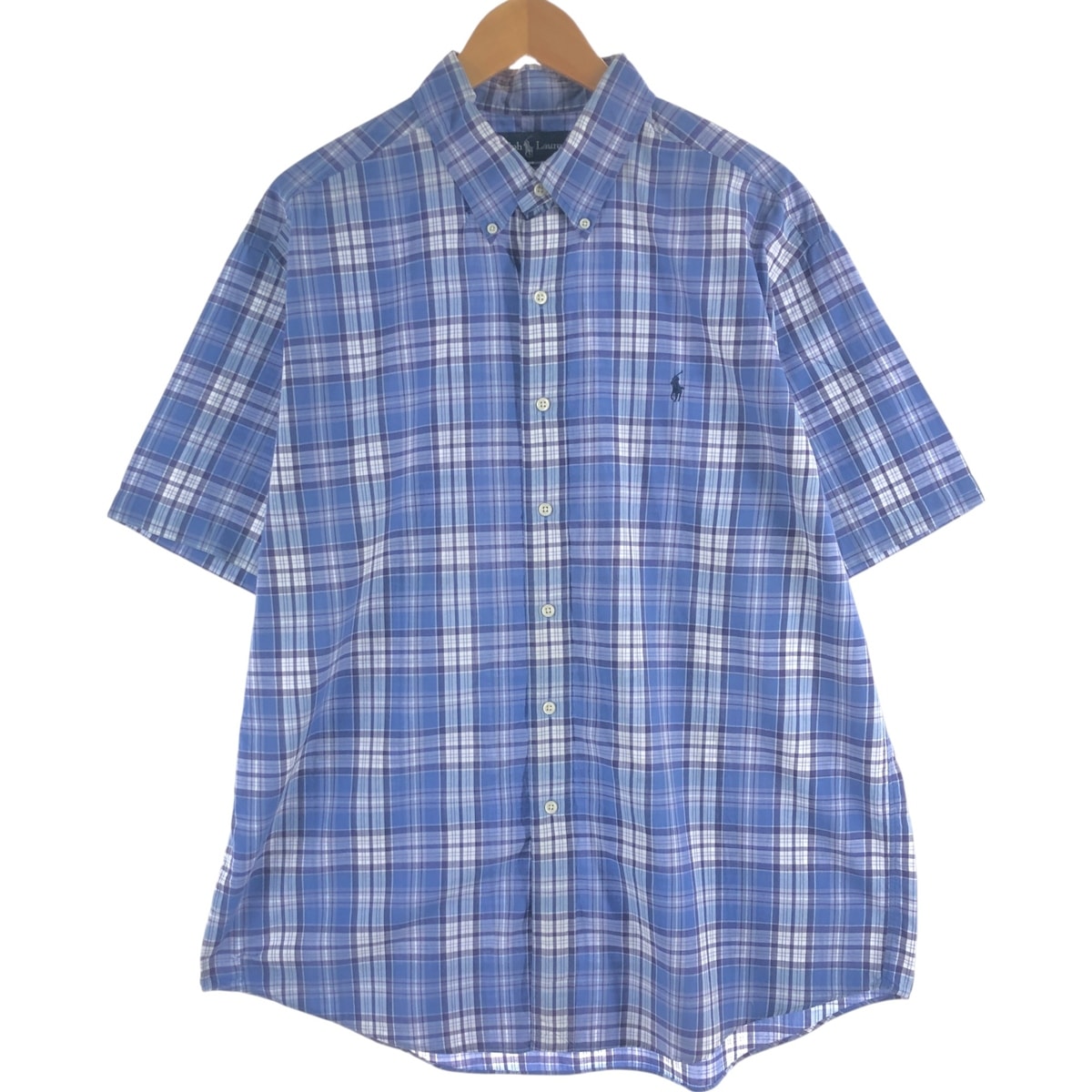 古着 ラルフローレン Ralph Lauren CUSTOM FIT 半袖 ボタンダウン チェックシャツ メンズXL相当/eaa562695