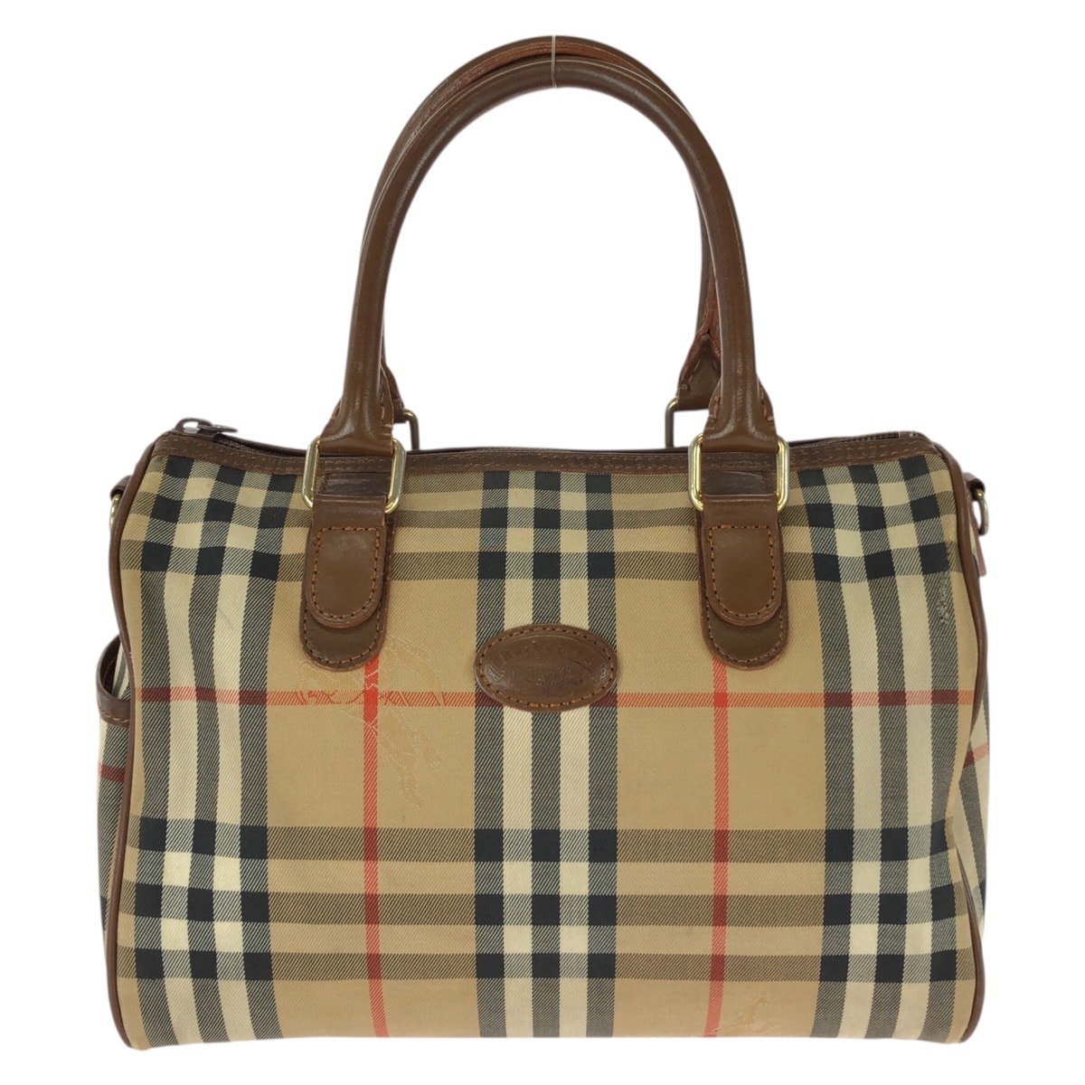 美品 BURBERRY バーバリー ヴィンテージ チェック柄 ベージュ ブラウン ゴールド金具 キャンバス レザー/ ハンドバッグ ミニボストンバッグ 604103 【中古】