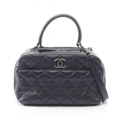 シャネル CHANEL マトラッセ ボーリングバッグ 2WAY ショルダーバッグ バッグ レザー レディース ネイビー系 【中古】