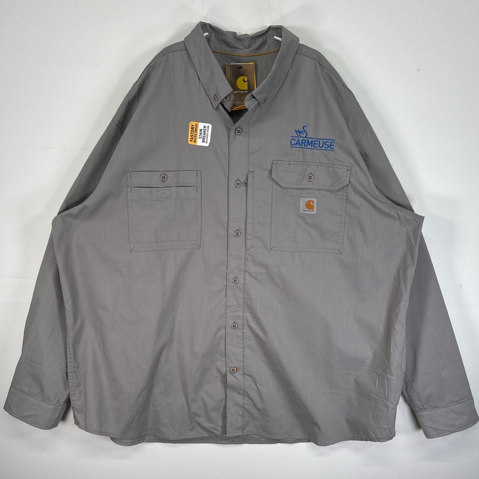 古着 カーハート Carhartt 長袖シャツ ワーク 作業着 ワンポイント ロゴ 大きいサイズ 3XL  グレー 無地 メンズ
