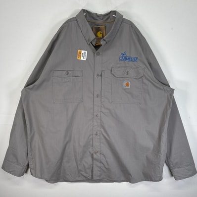 古着 カーハート Carhartt 長袖シャツ ワーク 作業着 ワンポイント ロゴ 大きいサイズ 3XL グレー 無地 メンズ