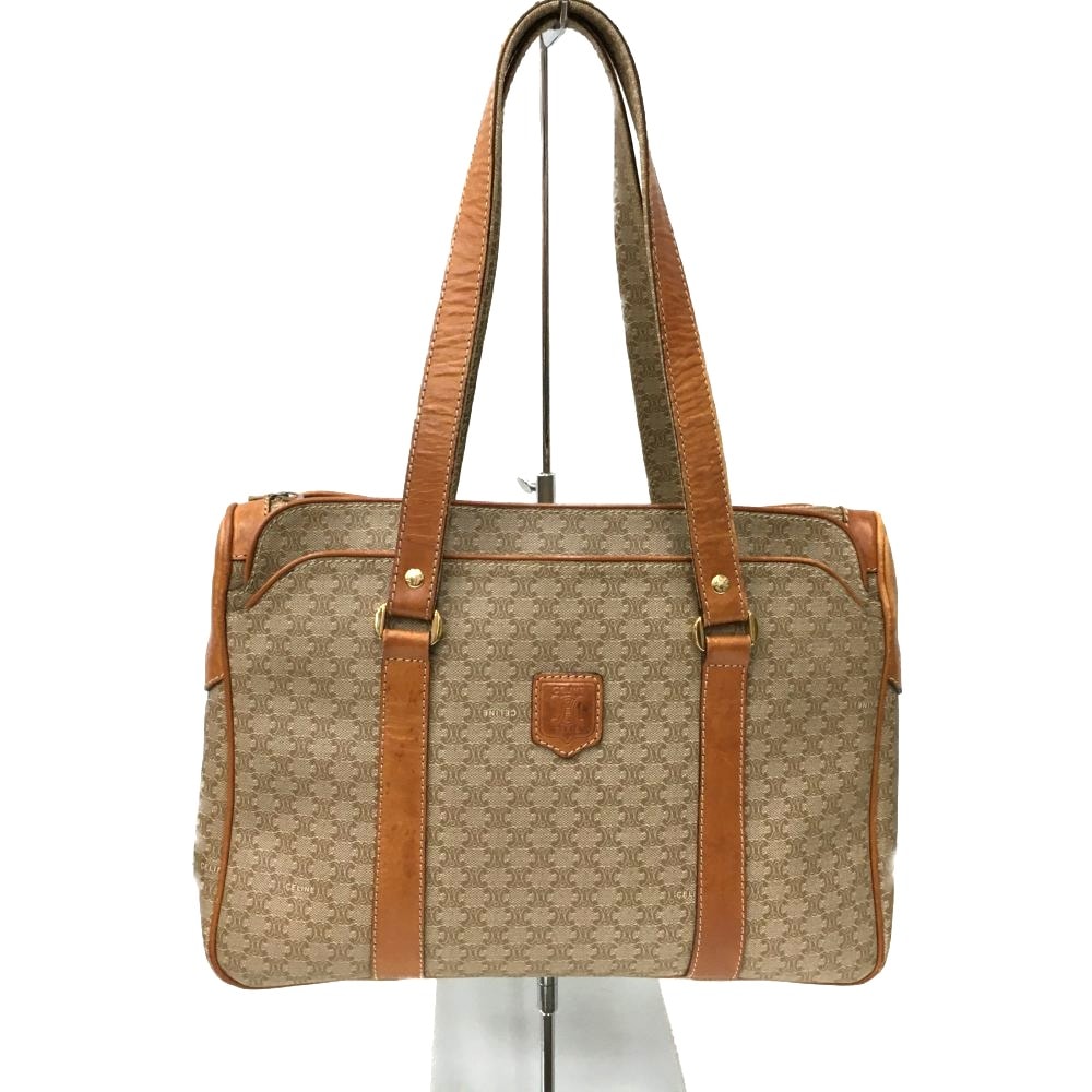 CELINE セリーヌ マカダム柄 コーティングキャンバス×レザー バッグ ベージュ
