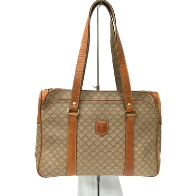 CELINE セリーヌ マカダム柄 コーティングキャンバス×レザー バッグ ベージュ