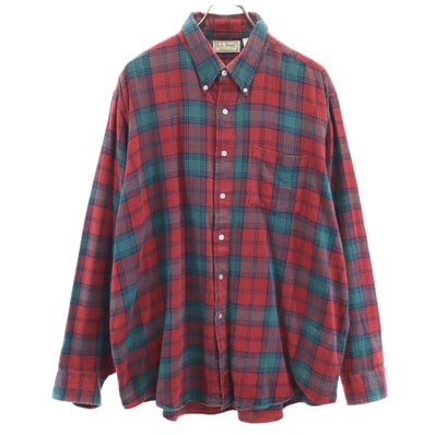 L.L.Bean エルエルビーン 80s ヴィンテージ USA製 チェック柄 長袖 コットンシャツ XL レッド
