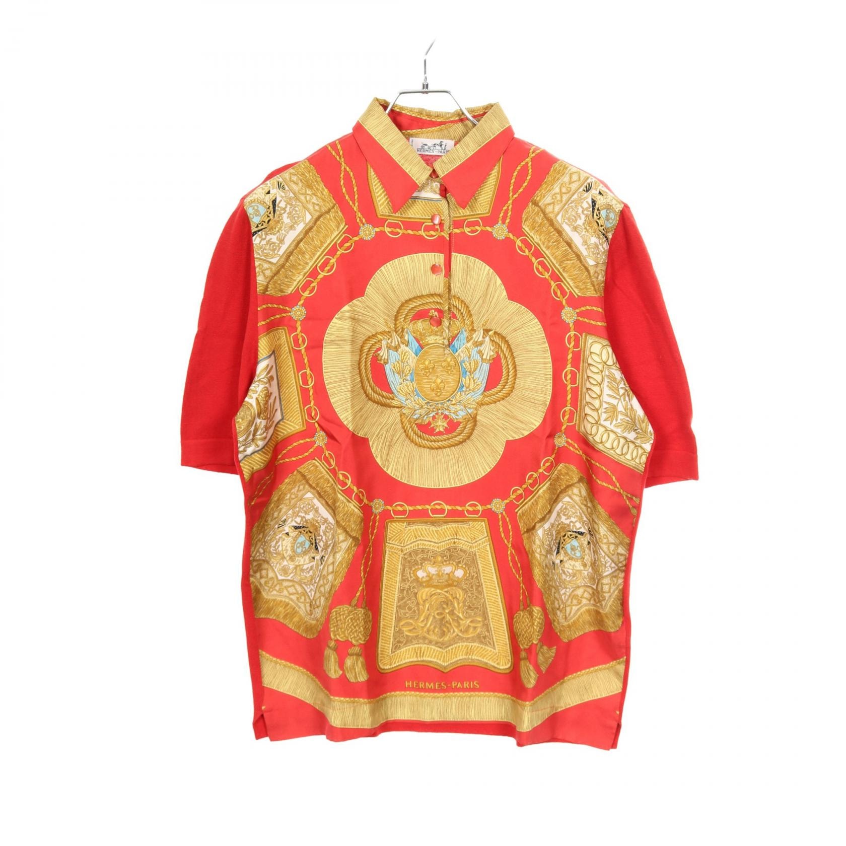 エルメス HERMES ニット 衣料品 トップス シルク コットン ウール シルク ゴールド レディース レッド系 / ゴールド系 【中古】
