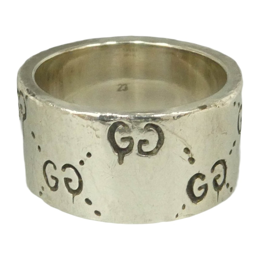 GUCCI グッチ GG ICON RING ロゴ 刻印 ワイドバンド リング 指輪 シルバー系 約21号【中古】