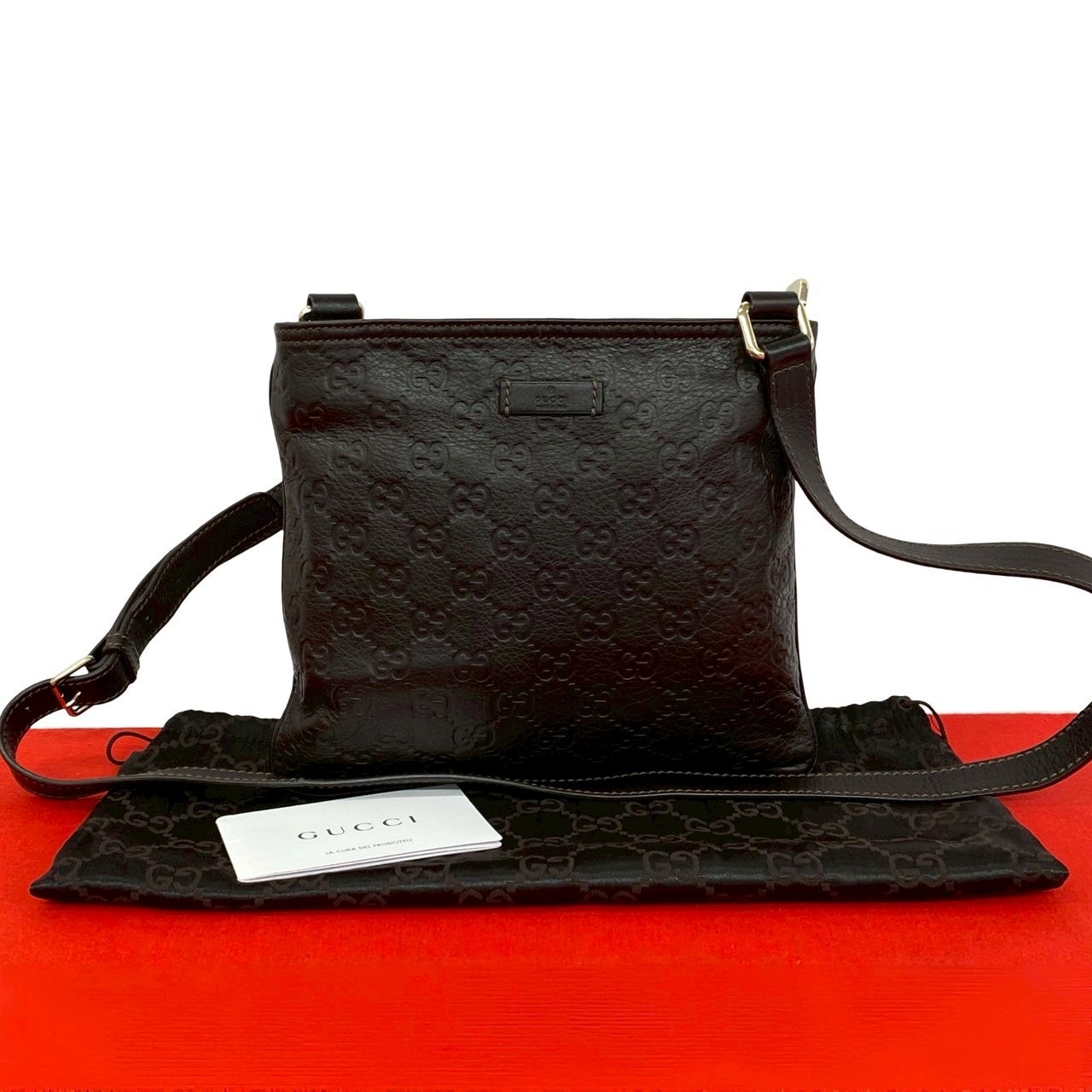 GUCCI グッチ シマ レザー ショルダーバッグ ブラウン
 75391