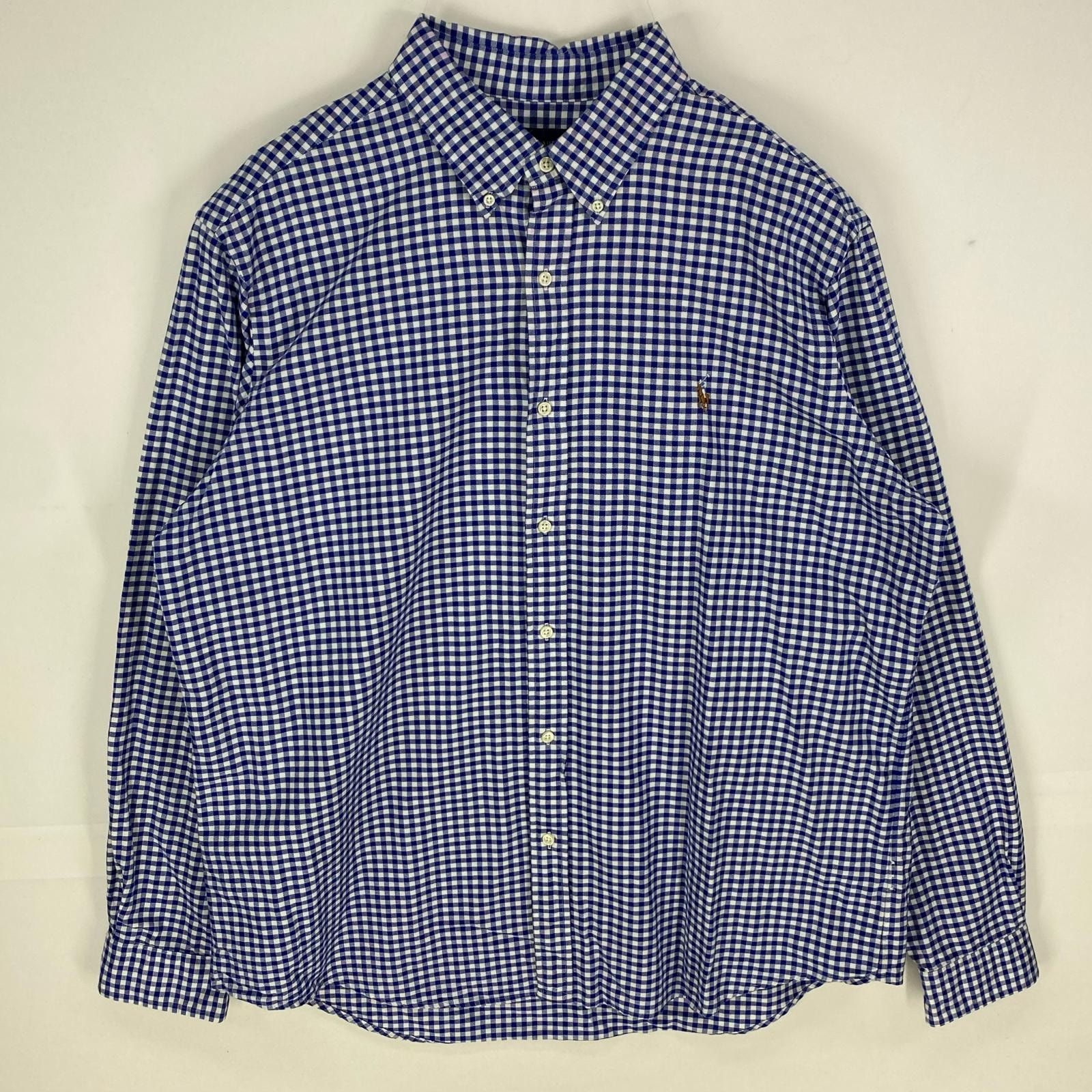 古着 ラルフローレン RALPH LAUREN 長袖シャツ ポニー ワンポイント ギンガムチェック 2XL ブルー系 チェック メンズ