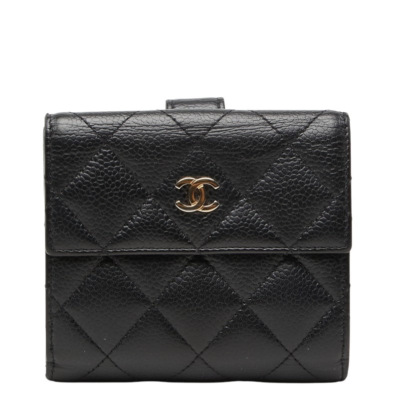 シャネル マトラッセ ココマーク 二つ折り財布 ブラック キャビアスキン レディース CHANEL 【中古】