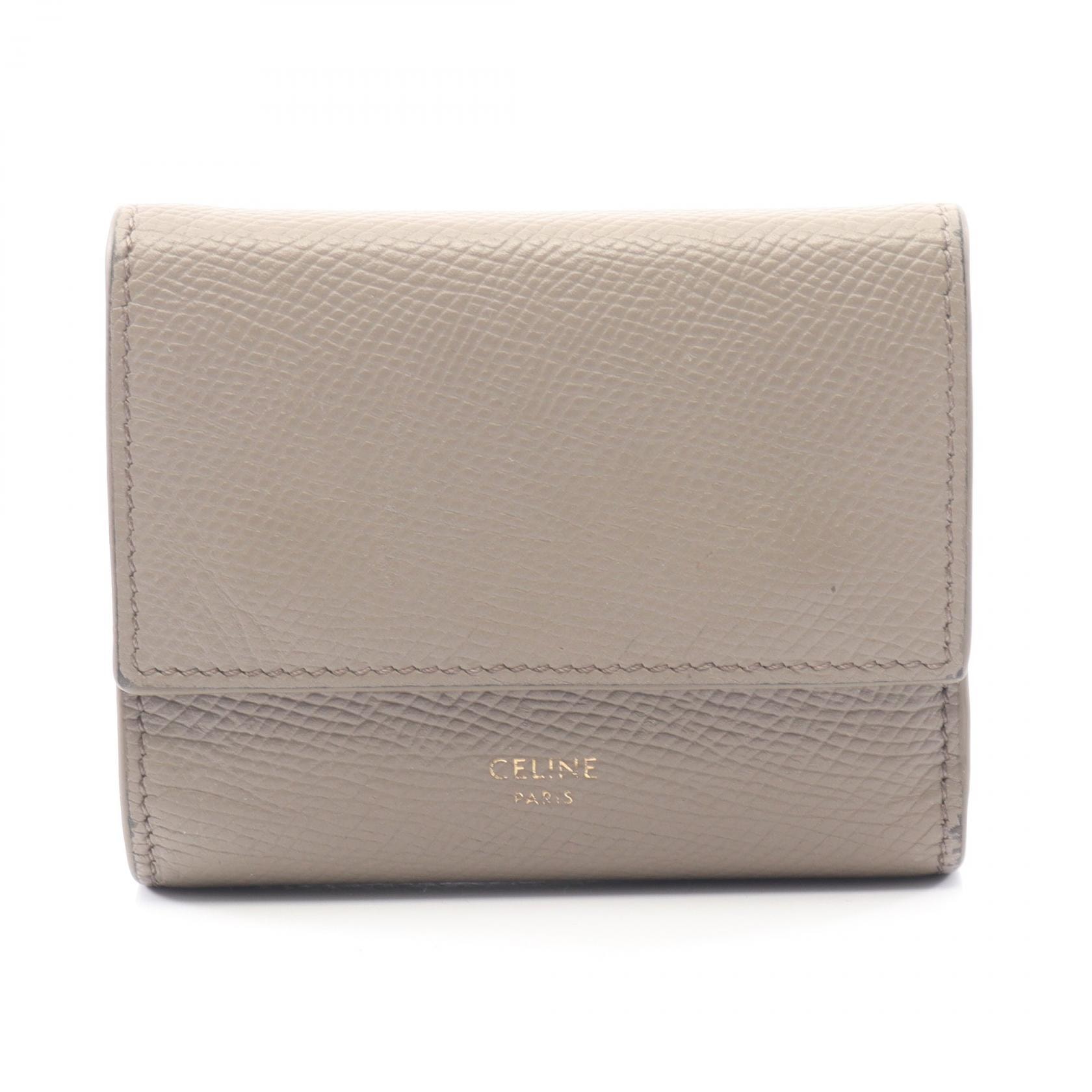 セリーヌ CELINE スモール トリフォールドウォレット 三つ折り財布 財布 レザー レディース ベージュ系 【中古】