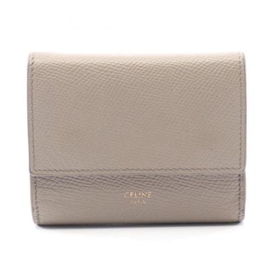 セリーヌ CELINE スモール トリフォールドウォレット 三つ折り財布 財布 レザー レディース ベージュ系 【中古】