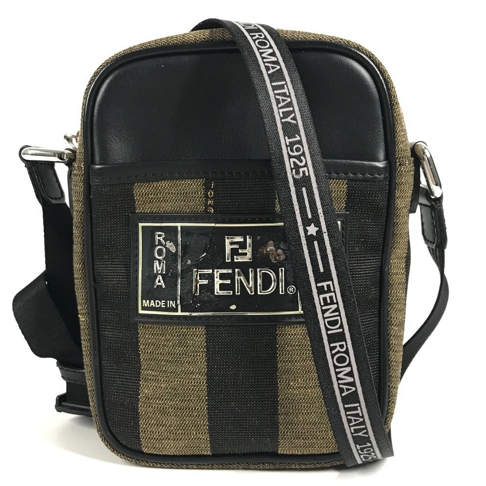 フェンディ FENDI ロゴ ペカン 7VA456 ポシェット 斜め掛け カバン バック ショルダーバッグ レザー/キャンバス ブラック