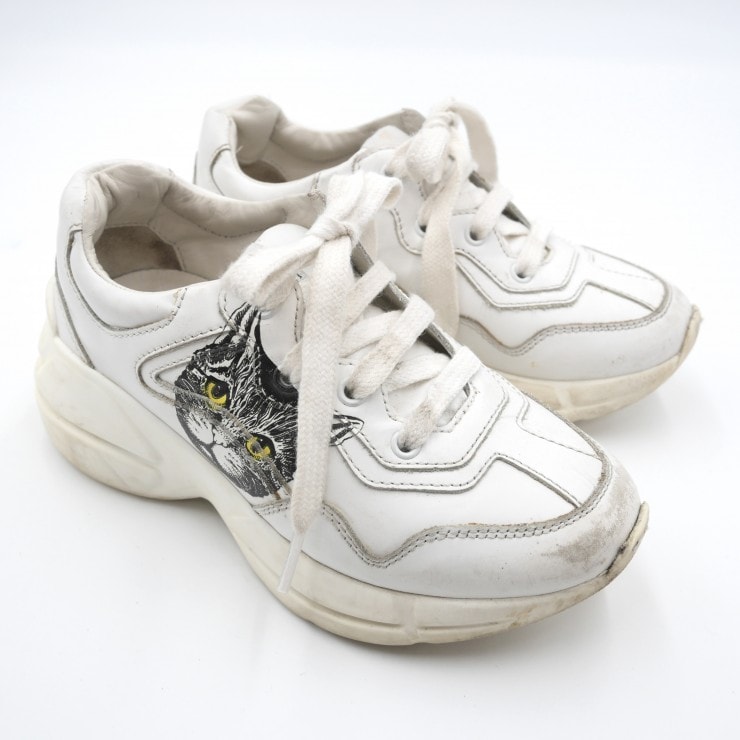 C (やや傷や汚れあり)】GUCCI（グッチ） 猫プリント レザースニーカー