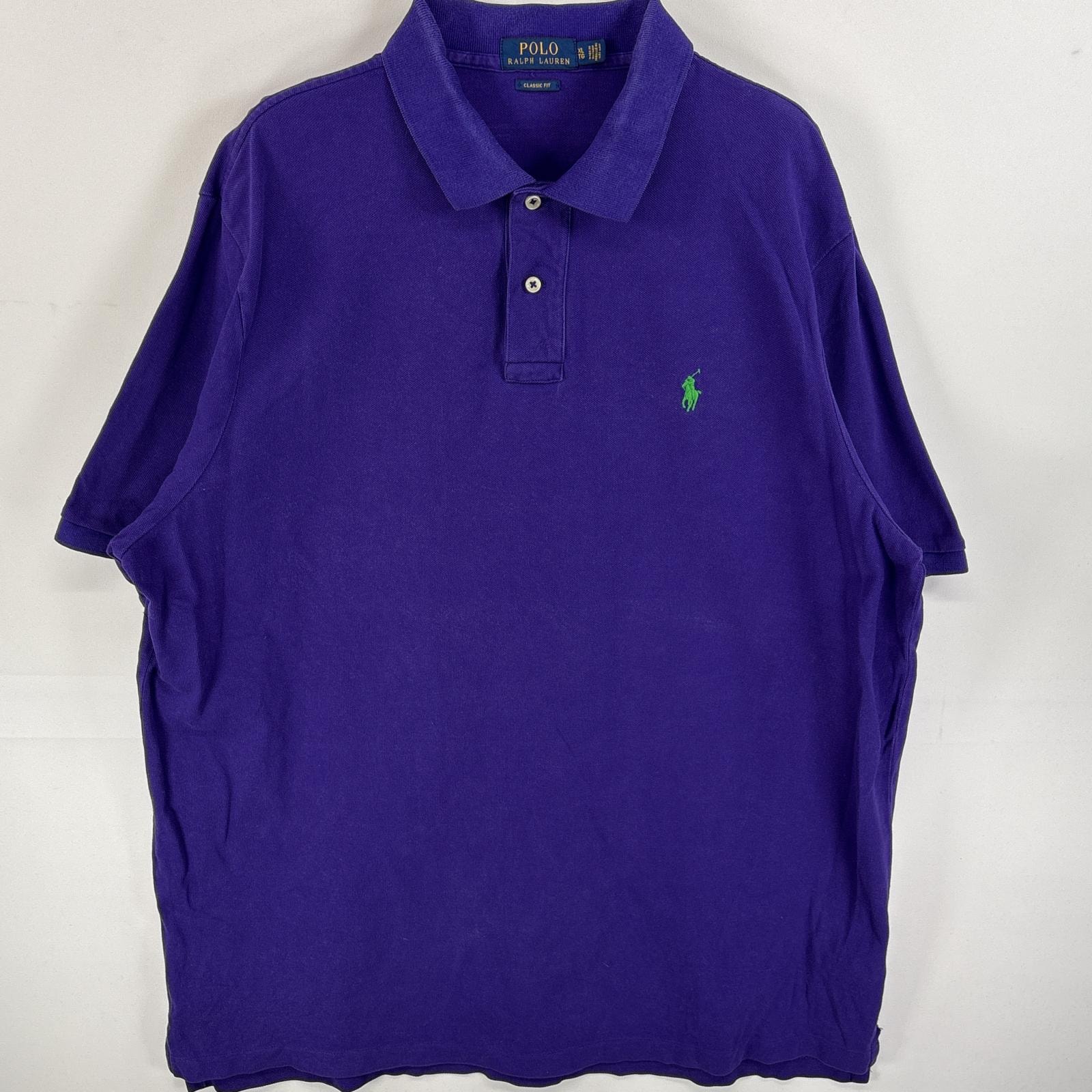古着 ポロ・ラルフローレン POLO RALPH LAUREN ポロシャツ ワンポイント ロゴ 刺繍 大きいサイズ 2ボタン XL  パープル 無地 メンズ