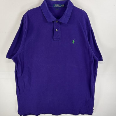 古着 ポロ・ラルフローレン POLO RALPH LAUREN ポロシャツ ワンポイント ロゴ 刺繍 大きいサイズ 2ボタン XL パープル 無地 メンズ